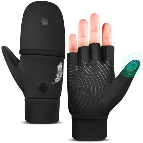 EEFOW Winter Fingerless Gloves & Mitten: Cold Weather Unsex Touchscreen Windproof Mittens for Men & Women Black S/M/L
