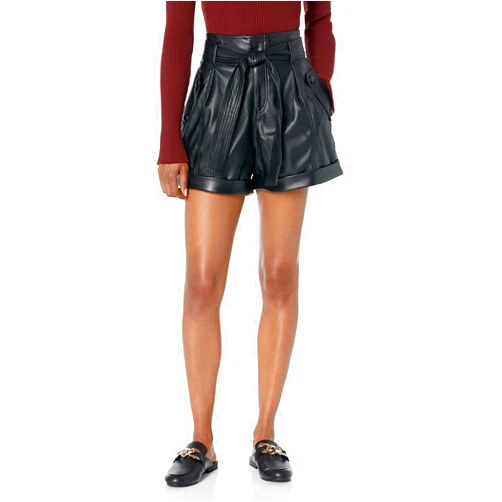 [BLANKNYC] Womens Luxury Clothing Vegan Leather Self Tie Paperbag Short, Comfortable & Stylish
