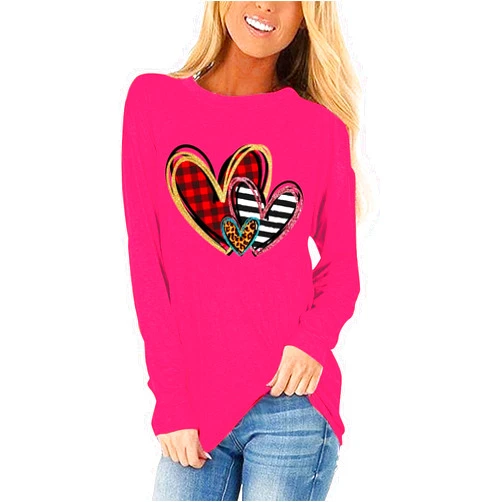 Beopjesk Womens Love Heart Raglans T-Shirts Casual Long Sleeve Valentine's Wife Day Graphic Tees Tops