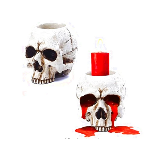 LZQPearl Skull Candle Holder Skeleton Candlestick,Retro Skull Head Pillar Candles Holder,Handmade Resin Skeleton,Tealight Candlestick Holder, Gothic Decor Container, for Halloween Christmas Bar Par
