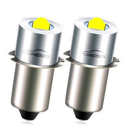 Ruiandsion Upgrade LED Flashlight Bulb P13.5S 6-24V LED Bulb 6V 9V 12V 18V 19.2V Replacement for Ryobi Milwaukee DEWALT Lamp Torch Lantern Work Light Maglit Bulbs, Non-Polarity (Pack of 2)
