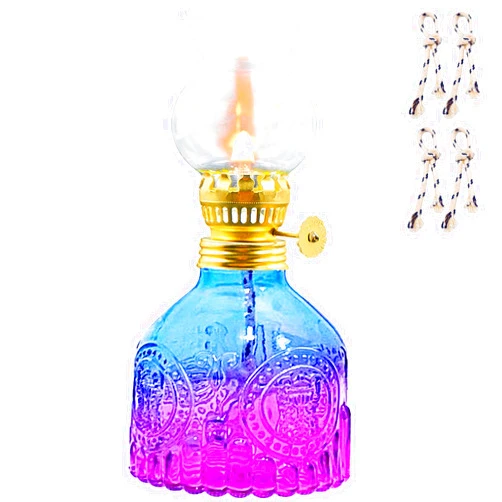 Igtazy Vintage Oil Lamp for Indoor Use,Gradient Color Glass Kerosene Lamp with 4 Wicks,Rustic Hurricane Lantern for Home Emergency,Farmhouse Decor (Purple)