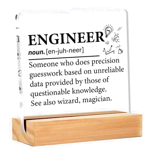 Yuzi-n Engineer Gifts for Women Men, Engineer Definition Clear Acrylic Desk Decorative Sign for Home Office, 4 x 4 Inches