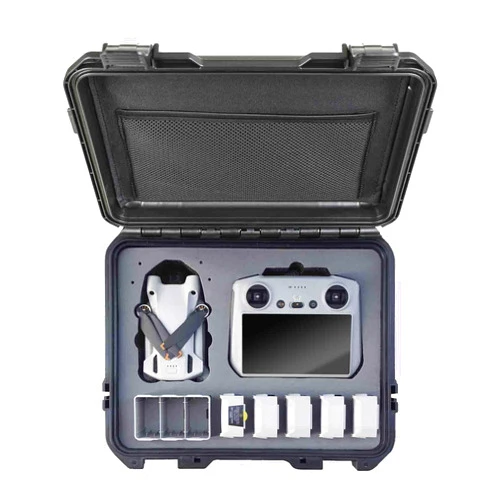 INNVO Waterproof Hard Case for DJI Mini 3/4 Pro Fly More Combo RC/RC-N2, Rugged Protective Carrying Case with Insert for Quadcopters & Multirotors, Rubber Handle Mesh Pocket Black