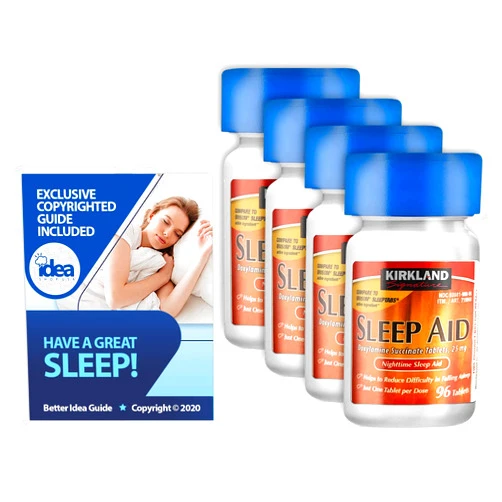 Idea Shop USA Kirkland Signature - Nighttime Sleep Aid, 25 mg (4 Pack 384ct) + “Have a Great Sleep - Better Idea Guide©” 96 Count (Pack of 4)