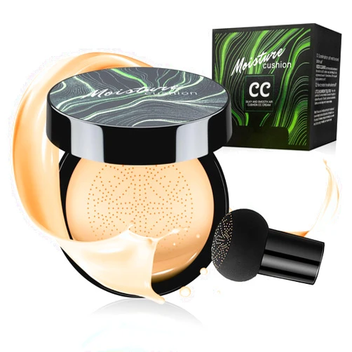 Fanterday Mushroom Head Air Cushion CC Cream Foundation - Moisturizing & Long-Lasting BB Cream Concealer Makeup Base for All Skin Types, Brighten Long - Lasting Even Color Correcting Concealer (Buff Beige)