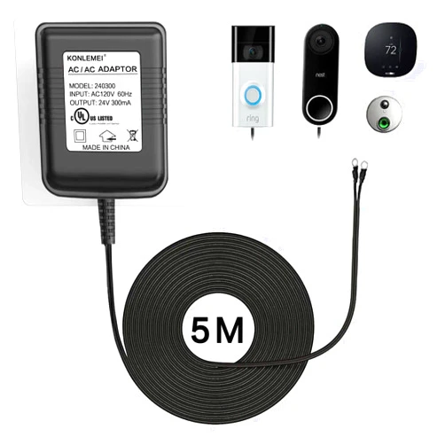 KONLEMEI Doorbell Power Adapter for Ring, 24V Universal Transformer Compatible with Multiple Types,16ft/5M,24V