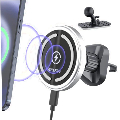 OHLPRO Magnetic Wireless Car Charger Compatible with MagSafe Car Charger Mount, 360° Adjustable Auto Alignment Air Vent Mount for iPhone 13/13 Pro/13 Pro Max/13 Mini/iPhone 12/12 Pro/12 Pro Max,(Silver)