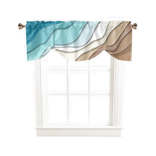 RisQiten Teal Brown Ombre Tie Up Valance Curtains for Windows, Modern Geometric Teal Kitchen Curtains Window Treatments, Abstract Art Aesthetic Short Window Shades Valances for Bedroom Bathroom Cafe 54