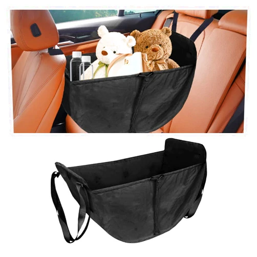 Smilfuy Car Seat Organizer - Large Capacity Passenger Seat Organizer, Collapsible Car Hammock Storage Bag Auto Backseat Organizer, Reusable Tote with Drawstrings, Road Trip Essentials for Adults Kids (Black)
