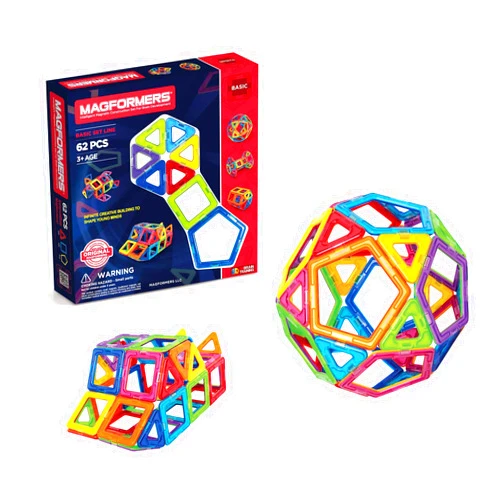 Magformers Basic Set (62-pieces) Magnetic Building Blocks, Educational Magnetic Tiles, Magnetic Building STEM Toy, Multi-colored, Model Number: 63070