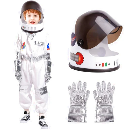 eccbox Astronaut Costume for Kids Space Pretend Role Play Dress Up with Astronaut Helmet Halloween Costume for Boys Girls 3-7 Years Old White