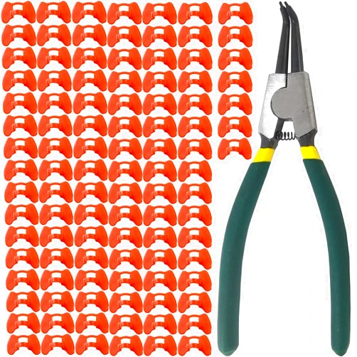 ROYHOO 101PCS Pinless Peepers with Pliers Chicken Peepers Pheasant Poultry Blinders Spectacles Anti-Pecking Eye Glasses Pliers Tool for Pet Middle