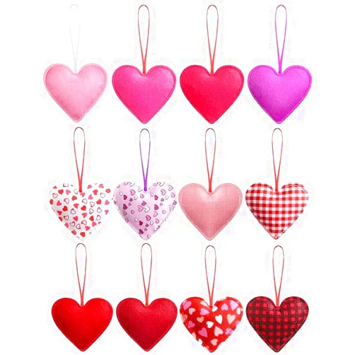 CCUUHJ Felt Fabric Heart Hanging Ornament, 12 Pieces Set, Red Pink Buffalo Plaid Check, for Valentine's Day, Wedding, Party DIY Crafts (Multicolor)