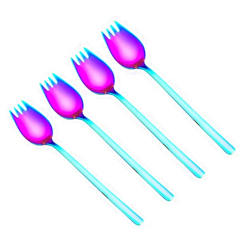 YAPULLYA Rainbow Stainless Steel Spork, Long Handle Reusable Metal Fork Spoon 2 in 1 for Camping Picnic Travel，Set of 4.