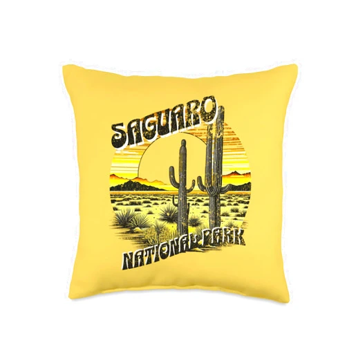 Saguaro National Park Arizona USA Outdoor Vintage Saguaro National Park Throw Pillow, 16x16, Multicolor