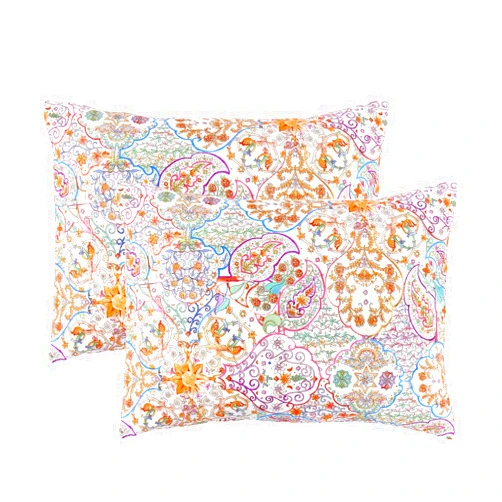 Wake In Cloud - Boho Pillow Cases, 100% Cotton Fabric, Bohemian Chic Hippie Mandala Indian Printed, Set of 2 Pillowcases Pillow Shams Covers, Turquoise Orange, King Size 20x36 Inches