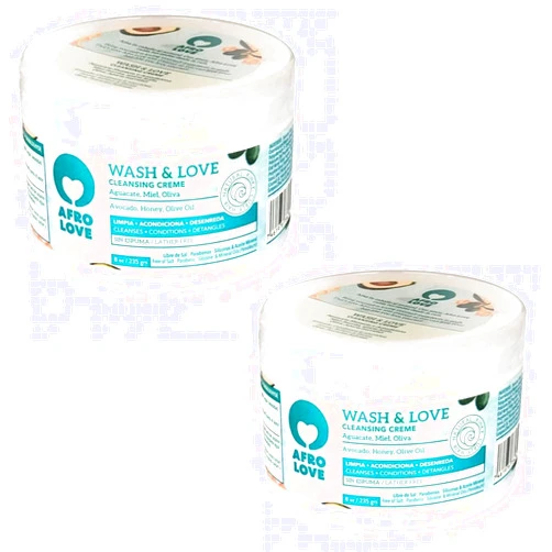 Afro Love Wash & Love Cleansing Creme Co-Wash 8oz (Pack of 2), Lather-Free Conditioner for Curly, Coily & Wavy Hair, Hydrating & Nourishing with Avocado, Honey & Olive Oil, Sulfate Free, Paraben Free
