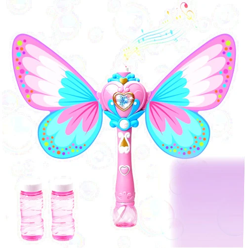 Kimiangel Bubble Wand Butterfly Bubbles, Light Up Bubble Wand for Girls Outdoor Toys, Automatic Bubble Wand for Kids Ages 4-8, 3 Year Old Girl Gifts, Bubble Toys with Music, 2 Bubble Solutions
