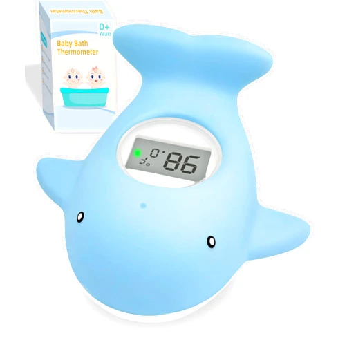 IOG Baby Bath Tub Thermometer - Bathtub Water Thermometer with Room Temperature - Safety Floating Whale Bathtub Toy - New Upgraded Mute Flashing Alert, Gift for Mom Newborn Infant