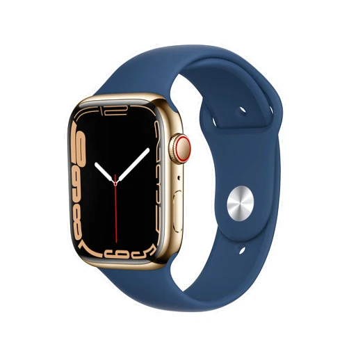 Apple Watch Series 7 (GPS + Cellular, 45MM) - Gold Stainless Steel Case with Abyss Blue Sport Band (Renewed)