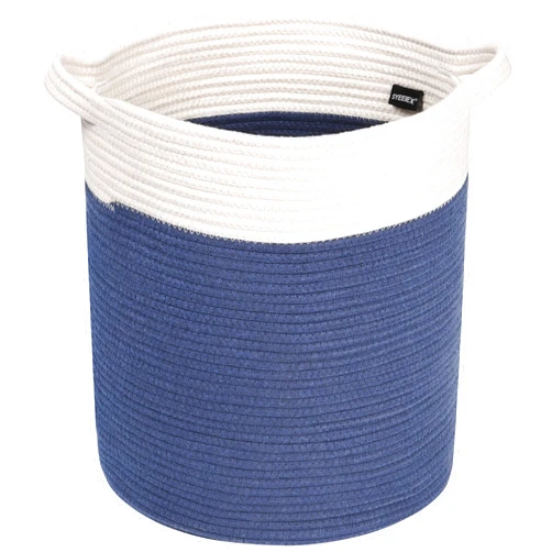 Syeeiex Rope Basket, 14''x 14''x 16'' Blanket Basket Woven Baskets for Storage, Tall Rope Baskets, Basket for Baby Toys, Clothes, Towels, Pillows(Navy Blue & White)