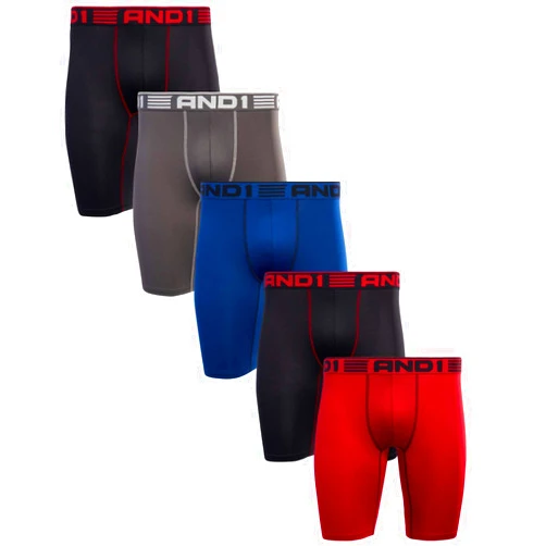AND1 Men's Underwear Boxer Briefs - 5 Pack Performance Stretch Long Leg Compression Boxers for Men with Contour Pouch (S-3XL)