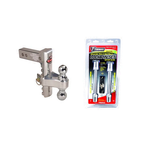 Trimax 8″ Aluminum Adjustable Drop Hitch, Pin & Clip and Keyed Alike RazorAL-RP Receiver Lock Set | Easy to Install | TRZ8AL-RP TRZ52