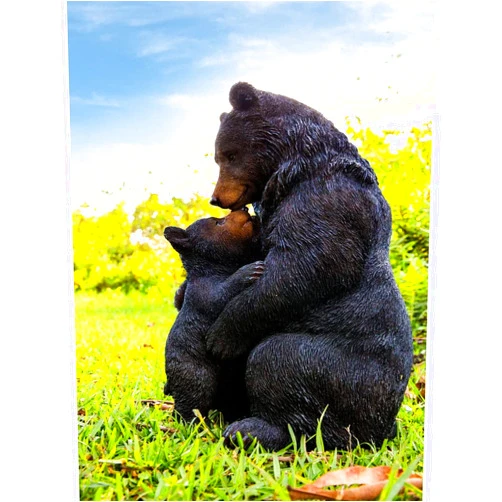 Hi-Line Gift Ltd. Cuddling Mother and Baby Bear Garden Statue - Black