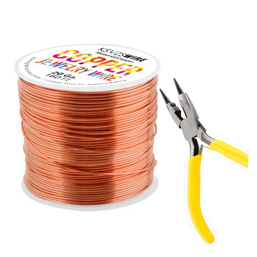 KSVZS 20 Gauge/0.8mm Pure Copper Wire with Pliers，160 Ft Length/φ0.8 mm Jewelry Wire-Perfect for Jewelry Making，Electrical and Crafting Projects…