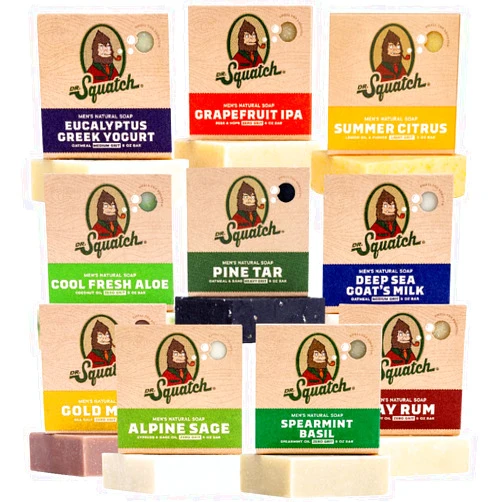 Dr. Squatch Men's Bar Soap Gift Set (10 Bars) - Pine Tar Soap, Bay Rum Soap, Grapefruit IPA Beer Soap, Cool Fresh Aloe, Alpine Sage, Greek Yogurt, Goat's Milk, and more