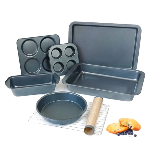 LINKLIFE 8-Piece Baking Pans Set with Rack, Nonstick Bakeware Include Muffins & Muffin Tops Pan, Baking Tray, Cookie Sheet with Mat, Loaf Pan, Round Cake Pan, Carbon Steel Baking Set