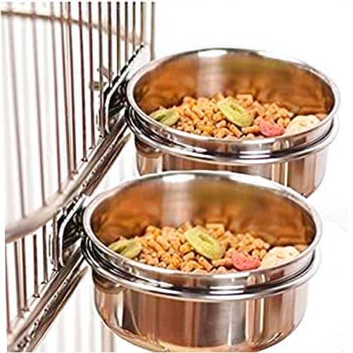 Old Tjikko Pet Feeder Water,10oz 20oz 30oz Bird Hamster Small Animal Cup with Holder,2PC Stainless Steel Bowls,Each 10oz Cage Coop Hook Cup for Small Animal Cage Bowl (2pc-10oz Stainless Steel Bowl)