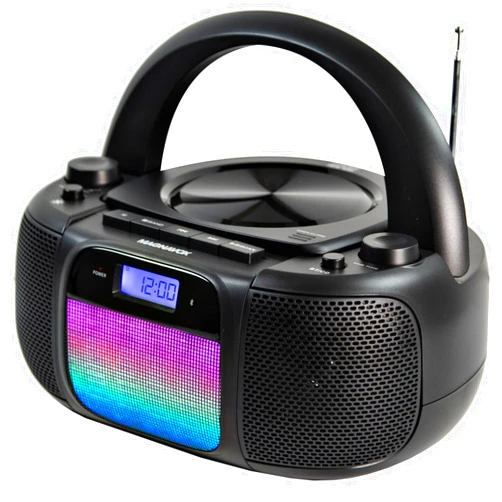 Magnavox MD6972 Portable Top Loading CD Boombox with Digital AM/FM Stereo Radio, Color Changing Lights, and Bluetooth Wireless Technology | CD-R/CD-RW Compatible | LCD Display |