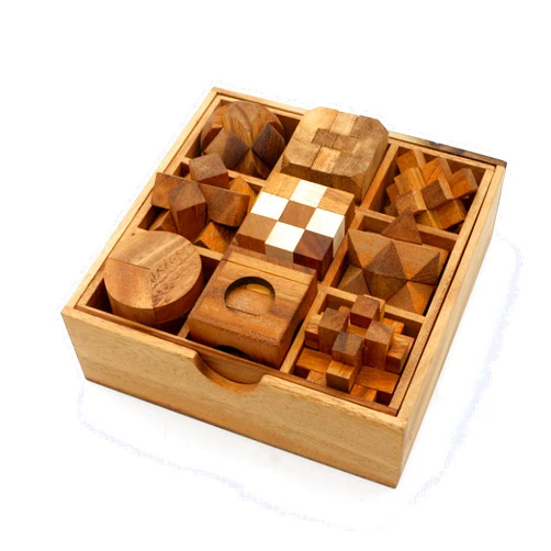 BSIRI 9 Puzzles in a Box - Wooden Brain Teaser Puzzles, 3D Puzzles for Adults, Educational Kids Games, Mind Puzzles for Adults and Brain Games for Kids, Ideal for Birthday Gifts and Patio Decor