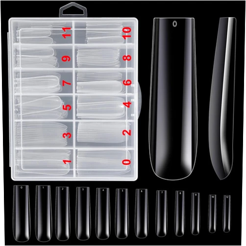 INENK 120Pcs Extra Long Nail Tips with Box,Clear XXL Straight Tapered Square Full Cover Tips, Press On False for Salons and DIY Art at Home(12 Sizes)