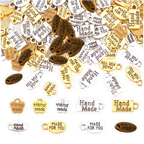 PH PandaHall 180Pcs 9 Style Handmade Charms Tibetan Style Alloy Charms Handmade Tags Pendant Metal Pendant Oval Flower Shaped Pendant for DIY Craft Bracelet Necklace Keychains Earrings Jewelry Making