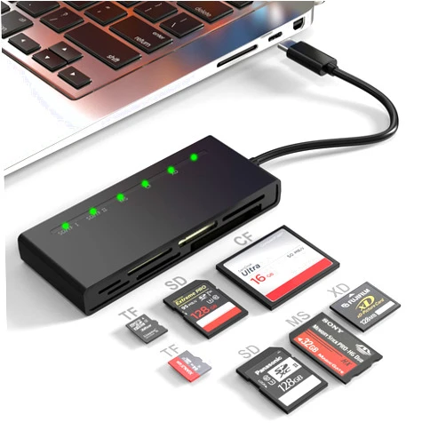 Yeemie Pro USB C Multi Card Reader, SD/TF/CF/XD/MS Type-C 5Gps High Speed 7-in-1 XD Picture Card Reader for SDXC SDHC TF Micro SD CF MS MMC Card, Sony Memory Stick Pro Duo Adapter Read 5 Cards Simultaneously