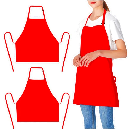 Jubatus 2 Pack 3 Pockets 100% Cotton Adjustable Bib Apron Chef Kitchen Cooking Aprons for Women Men, Red