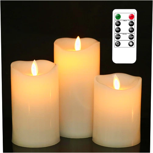 Wondise Outdoor Waterproof Flameless Candles with Remote & Timer, Battery Operated Moving Flame White Plastic LED Pillar Lantern Candles, Set of 3(D3 x H4/5/6 Inch)