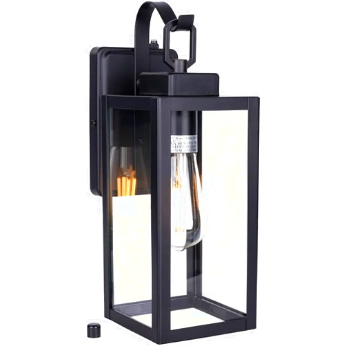 YoonLIT SMARTLIFE YN-WL009 Outdoor Wall Sconce with Dusk to Dawn Photocell Sensor, Traditional One Light Porch Light, Weather Resistant, Stainless Metal Housing, Clear Glass, Black, 1-Pack