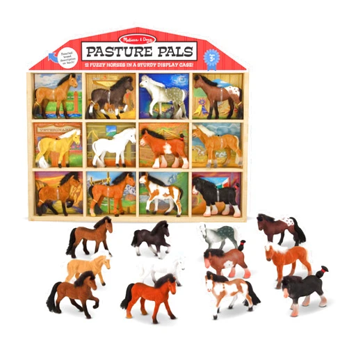 Melissa & Doug Pasture Pals - 12 Collectible Horses With Wooden Barn-Shaped Crate - Toy Horses, Horse Figures For Kids Ages 3+