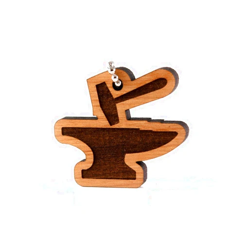 Sunset Design Lab Hammer and Anvil Wood Laser Cut Keychain Charm Ornament
