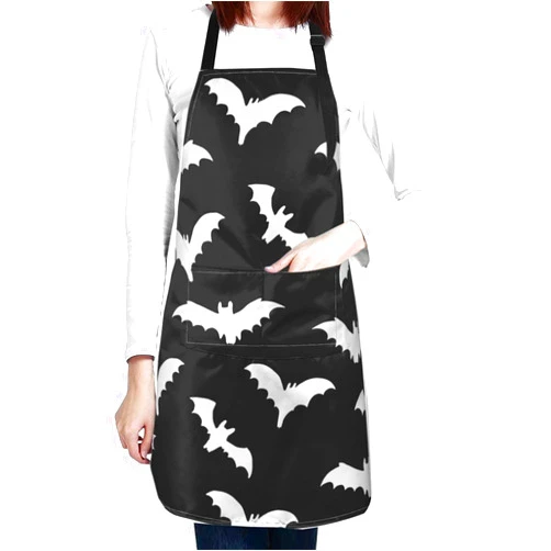 Perinsto Bats Halloween Waterproof Apron With 2 Pockets Kitchen Chef Aprons Bibs For Cooking Baking Painting Gardening Grooming