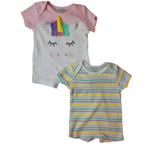 Quiltex Infant Girls Unicorn Pegasus Pony 2pc Bodysuit Romper Set Baby Outfit