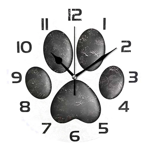 ABLINK ALAZA Black Cute Dog Paw Round Wall Clock, Silent Non Ticking Oil Painting Home Office School Decorative Clock Art