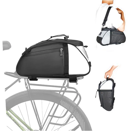 Dreamoon Waterproof Bike Rear Rack Bag, 10L Large Capacity Bicycle Trunk Bag, Reflective Cycling Saddle Panniers with Shoulder Strap, Bike Backseat Bag for Commuter & Outdoor Travel