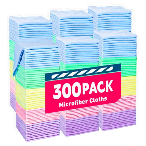 TEAWOO Microfiber Cleaning Cloths-300 Pack, Microfiber Towels Bulk, Microfiber Towels for Cars, Bulk Microfiber Towels for Home, 5 Colors Assorted (12x12 inches)