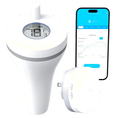 GoveeLife Smart Pool Thermometer with Smart Gateway, Digital Swimming Pool Thermometer Temperature Monitor with IPX7 Waterproof, Remote App Notification Alert for Ice Bath Tub, Fishbowl, Pond,Hot Tub