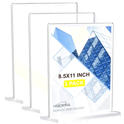 Hoewina Acrylic Sign Holder 8.5 x 11 Inch 3 Pack, Clear Display Sign Stand for Store Sign Holders, Vertical Double Acrylic Stands, Vendor Booth Display Items